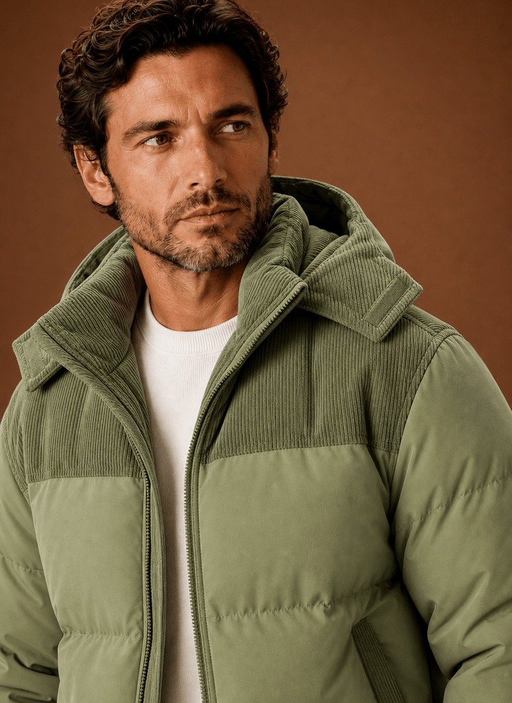 Męska Kurtka Puchowa | Luźny Krój z Kapturem i Zamkiem - Arkadya Outlet - Jackets
