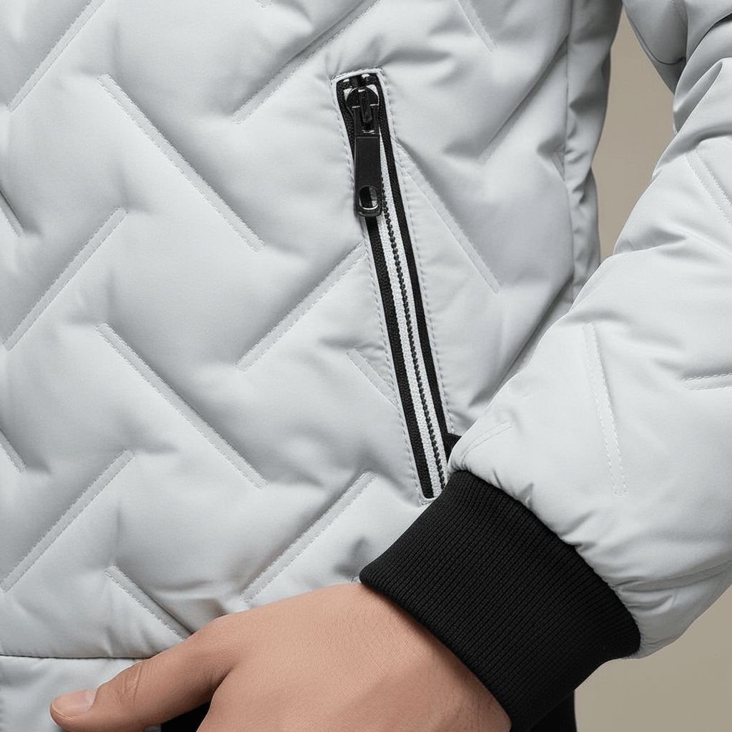 Męska Kurtka Puchowa | Pikowanie Chevron i Kołnierz Stójka - Arkadya Outlet - Jackets