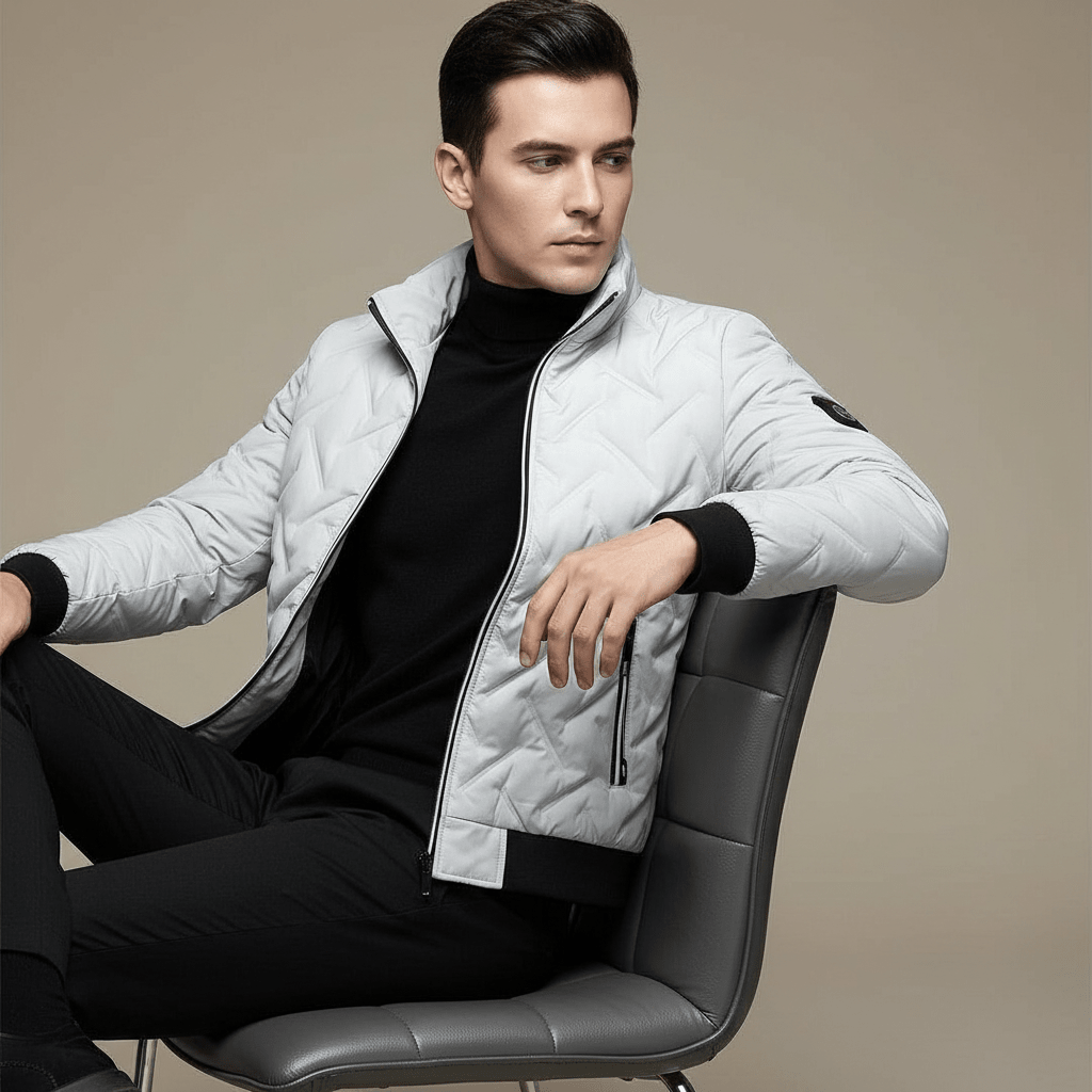 Męska Kurtka Puchowa | Pikowanie Chevron i Kołnierz Stójka - Arkadya Outlet - Jackets