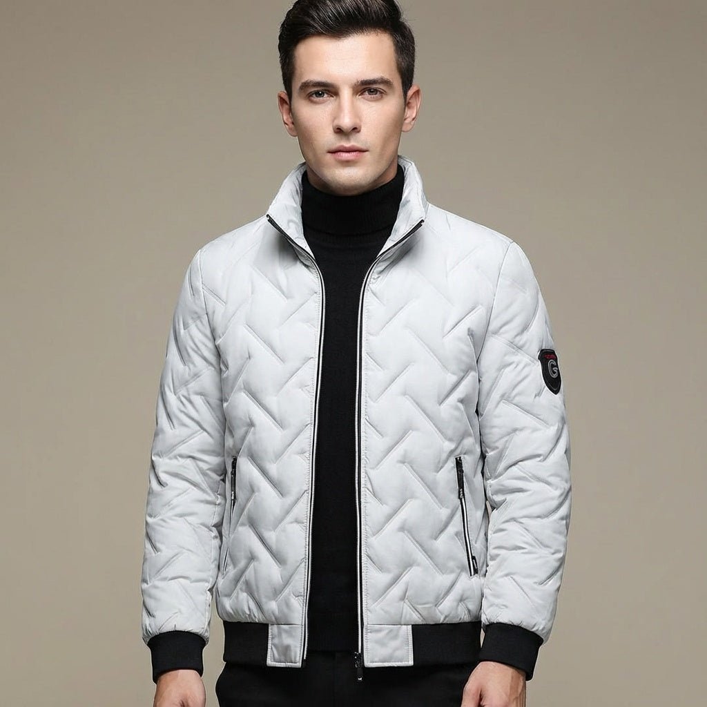 Męska Kurtka Puchowa | Pikowanie Chevron i Kołnierz Stójka - Arkadya Outlet - Jackets