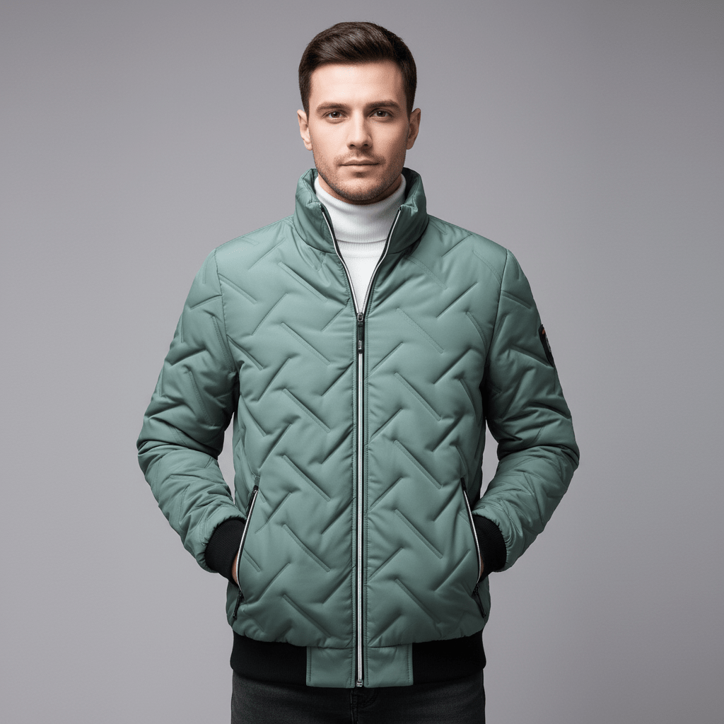 Męska Kurtka Puchowa | Pikowanie Chevron i Kołnierz Stójka - Arkadya Outlet - Jackets