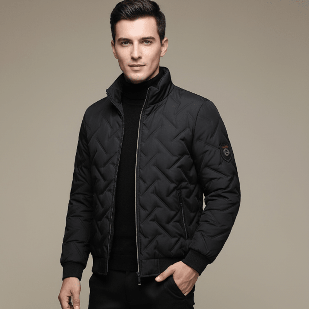 Męska Kurtka Puchowa | Pikowanie Chevron i Kołnierz Stójka - Arkadya Outlet - Jackets