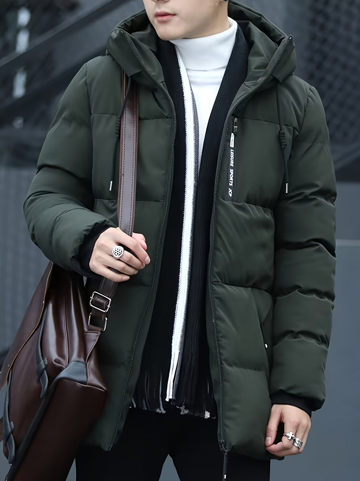 Męska Kurtka Puchowa | Średnia Długość z Kapturem i Zamkiem - Arkadya Outlet - Jackets