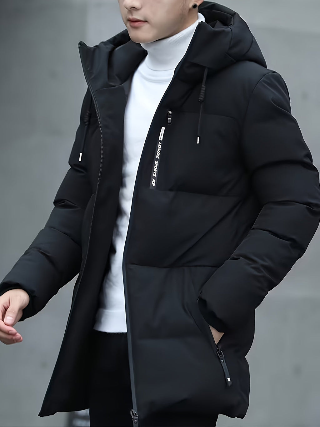 Męska Kurtka Puchowa | Średnia Długość z Kapturem i Zamkiem - Arkadya Outlet - Jackets
