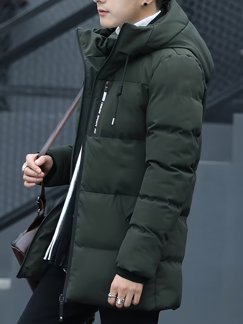 Męska Kurtka Puchowa | Średnia Długość z Kapturem i Zamkiem - Arkadya Outlet - Jackets