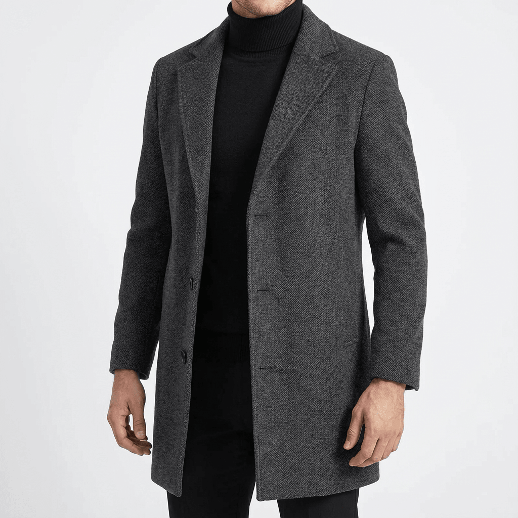 Męski Płaszcz | Dopasowany krój do połowy uda z guzikami - Arkadya Outlet - Coats