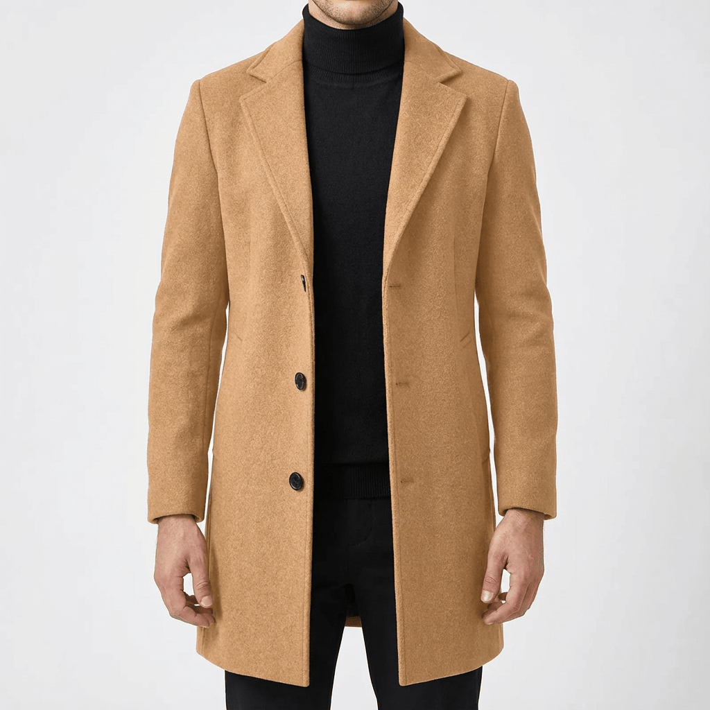 Męski Płaszcz | Dopasowany krój do połowy uda z guzikami - Arkadya Outlet - Coats