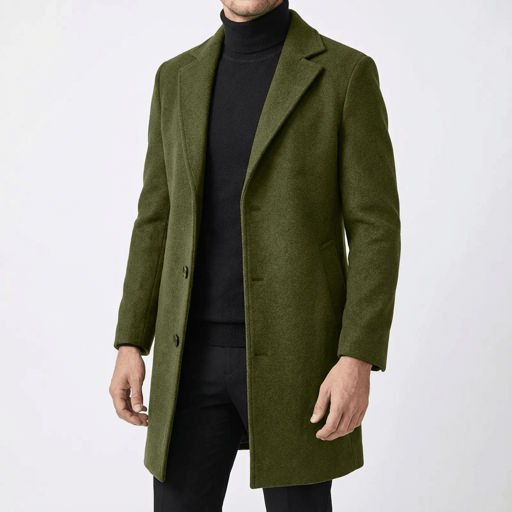 Męski Płaszcz | Dopasowany krój do połowy uda z guzikami - Arkadya Outlet - Coats