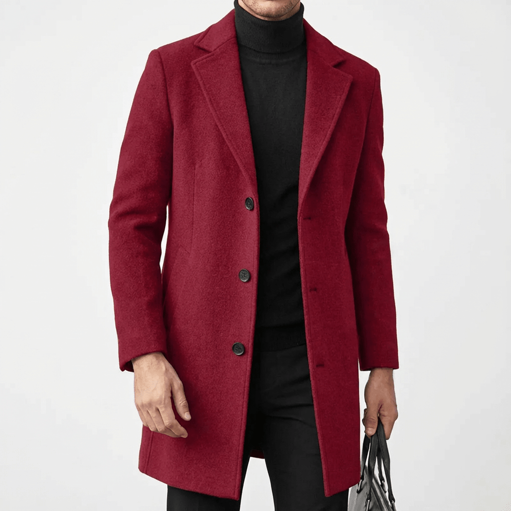 Męski Płaszcz | Dopasowany krój do połowy uda z guzikami - Arkadya Outlet - Coats