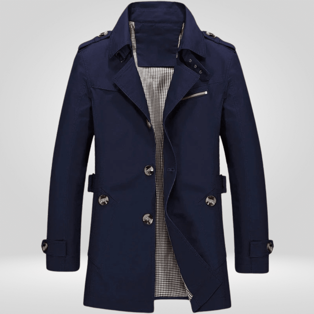Męski Płaszcz Trencz | Regularny krój z paskiem i guzikami z przodu - Arkadya Outlet - Coats