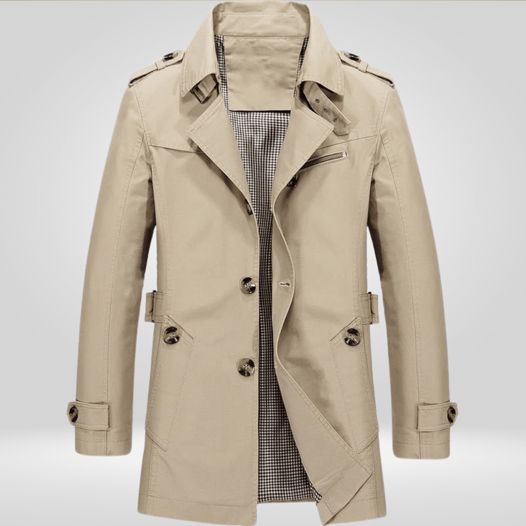 Męski Płaszcz Trencz | Regularny krój z paskiem i guzikami z przodu - Arkadya Outlet - Coats