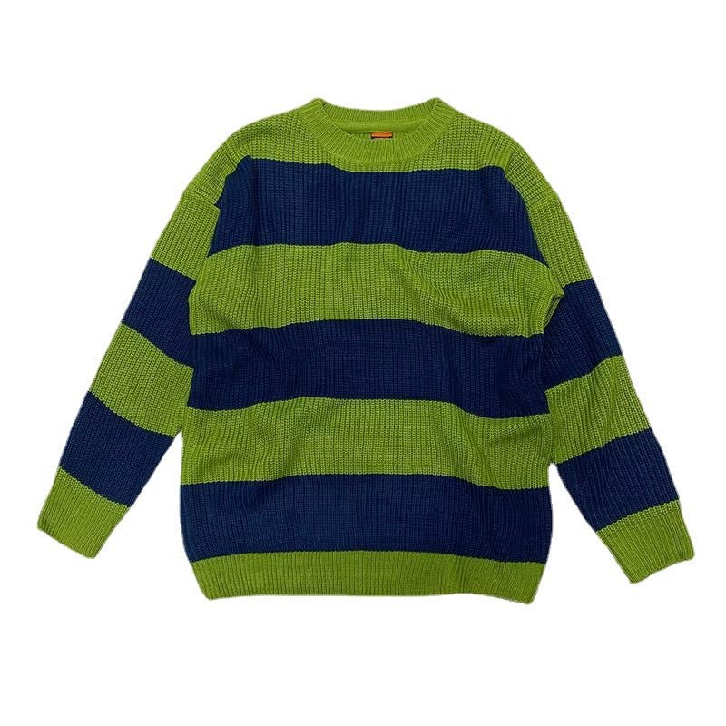 Męski Sweter | Oversizowy Krój z Okrągłym Dekoltem i Paskami - Arkadya Outlet - Sweaters