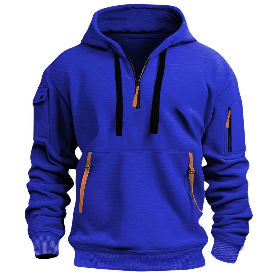 Męski Sweter z Kapturem | Kieszonki na Zamek i Ściągacze - Arkadya Outlet - Sweaters
