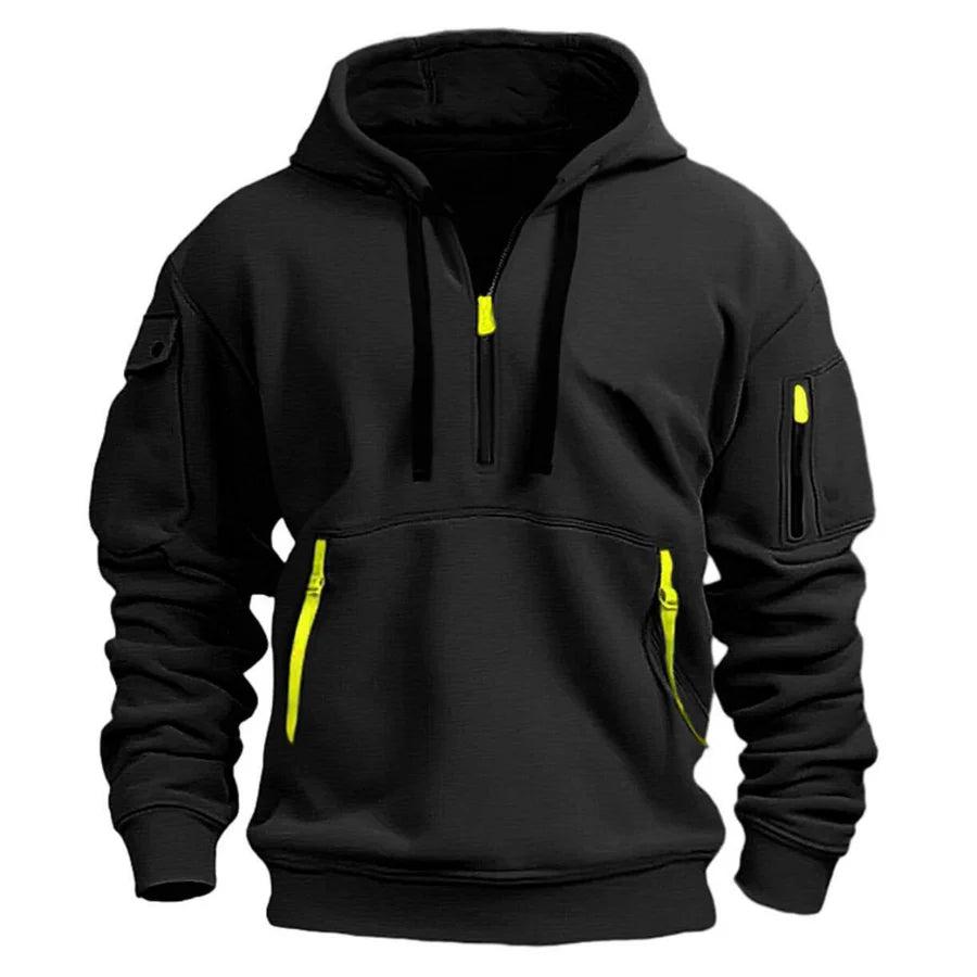 Męski Sweter z Kapturem | Kieszonki na Zamek i Ściągacze - Arkadya Outlet - Sweaters