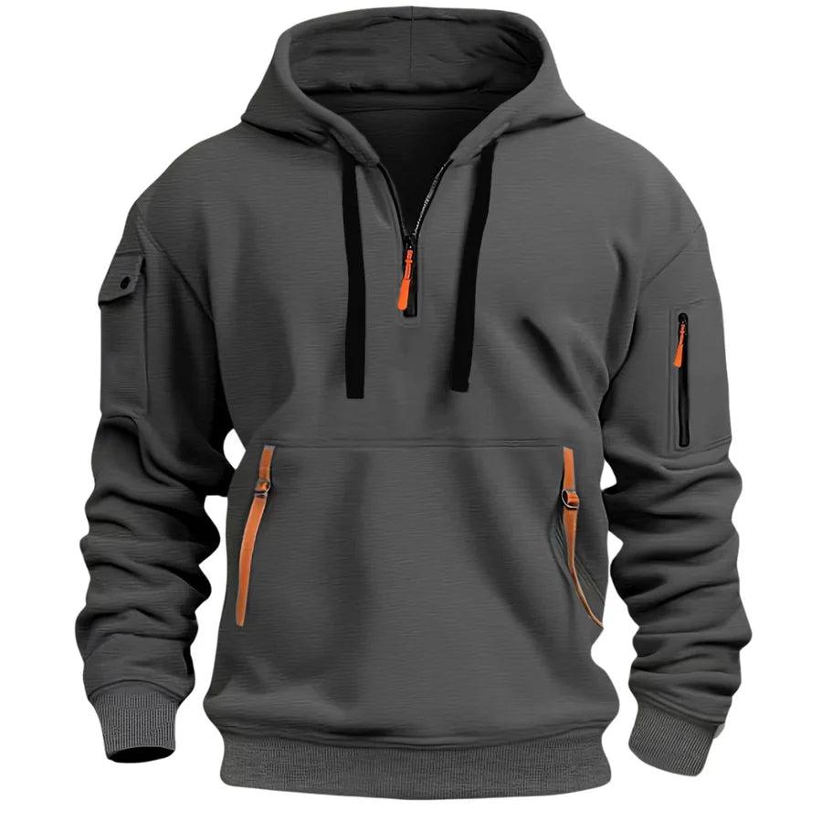 Męski Sweter z Kapturem | Kieszonki na Zamek i Ściągacze - Arkadya Outlet - Sweaters