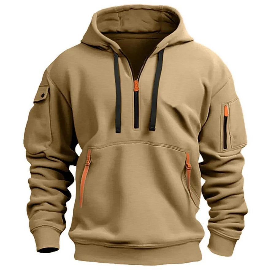Męski Sweter z Kapturem | Kieszonki na Zamek i Ściągacze - Arkadya Outlet - Sweaters
