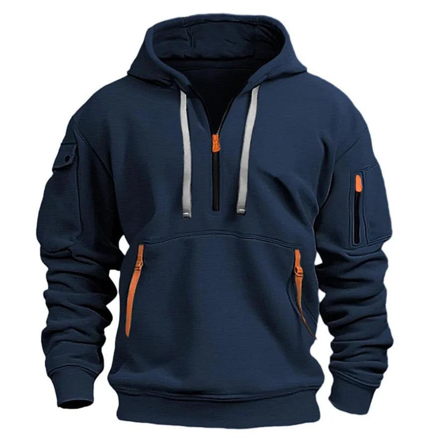 Męski Sweter z Kapturem | Kieszonki na Zamek i Ściągacze - Arkadya Outlet - Sweaters