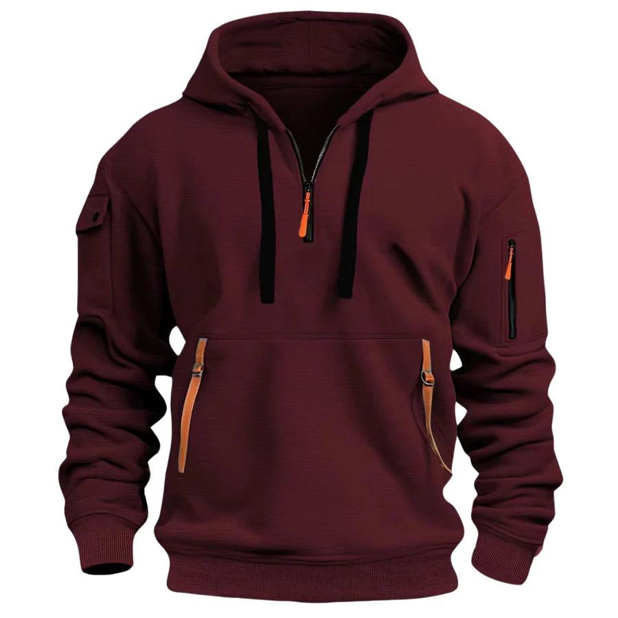 Męski Sweter z Kapturem | Kieszonki na Zamek i Ściągacze - Arkadya Outlet - Sweaters