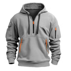 Męski Sweter z Kapturem | Kieszonki na Zamek i Ściągacze - Arkadya Outlet - Sweaters