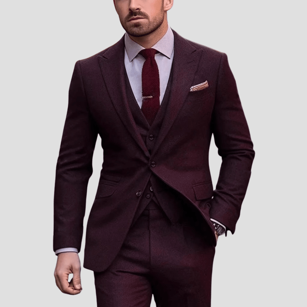 Męski Zestaw Garniturowy | Slim Fit Trzyczęściowy Formalny - Arkadya Outlet - Sets