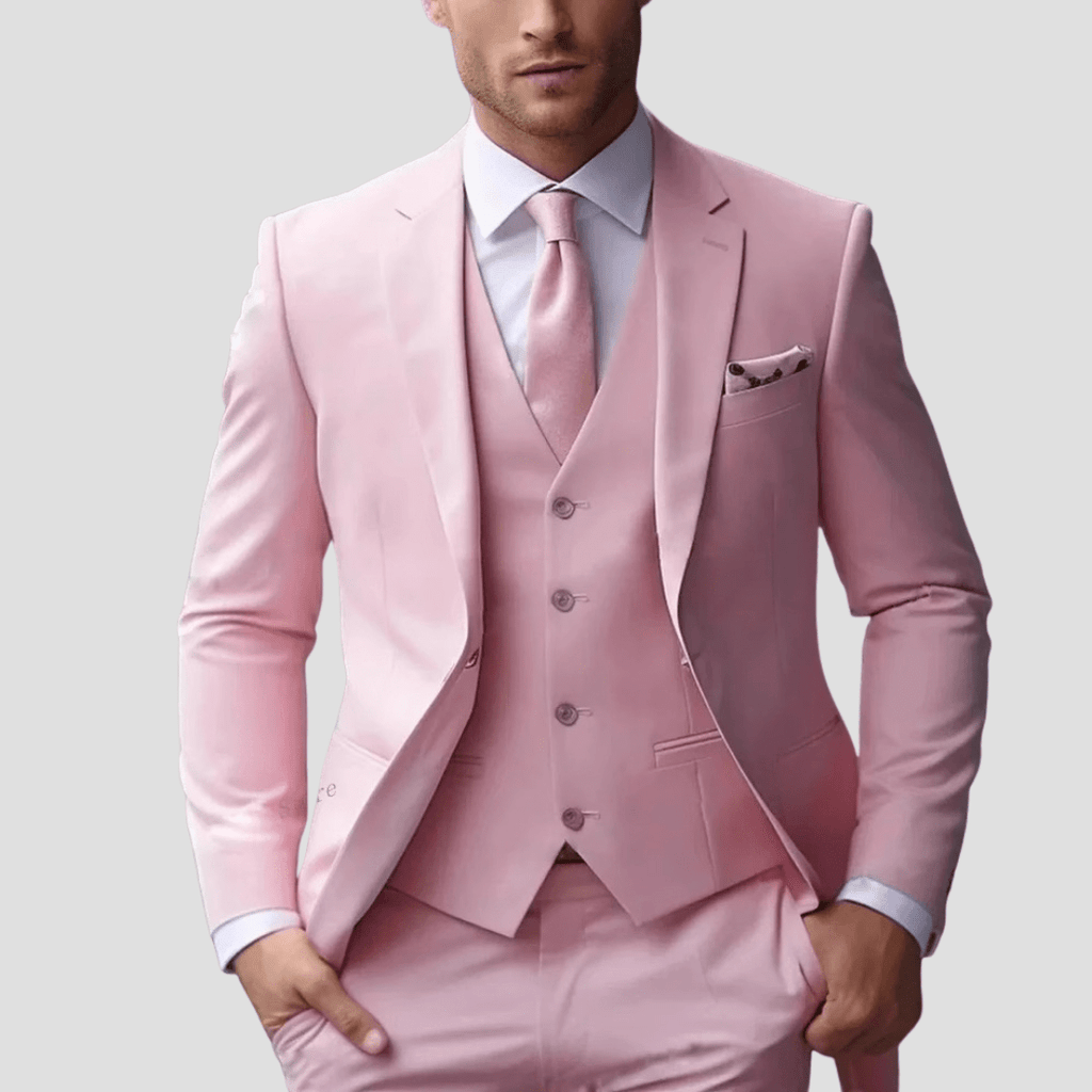 Męski Zestaw Garniturowy | Slim Fit Trzyczęściowy Formalny - Arkadya Outlet - Sets