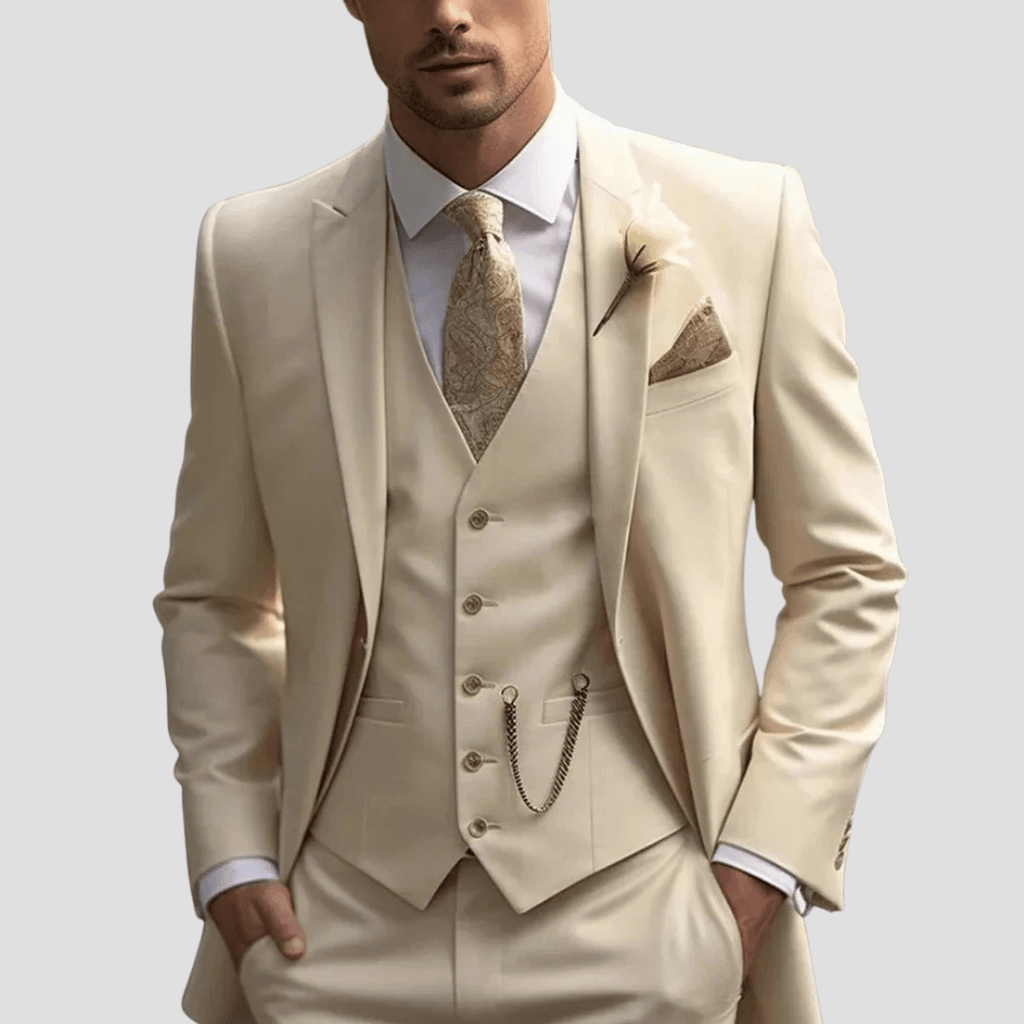 Męski Zestaw Garniturowy | Slim Fit Trzyczęściowy Formalny - Arkadya Outlet - Sets