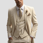 Męski Zestaw Garniturowy | Slim Fit Trzyczęściowy Formalny - Arkadya Outlet - Sets