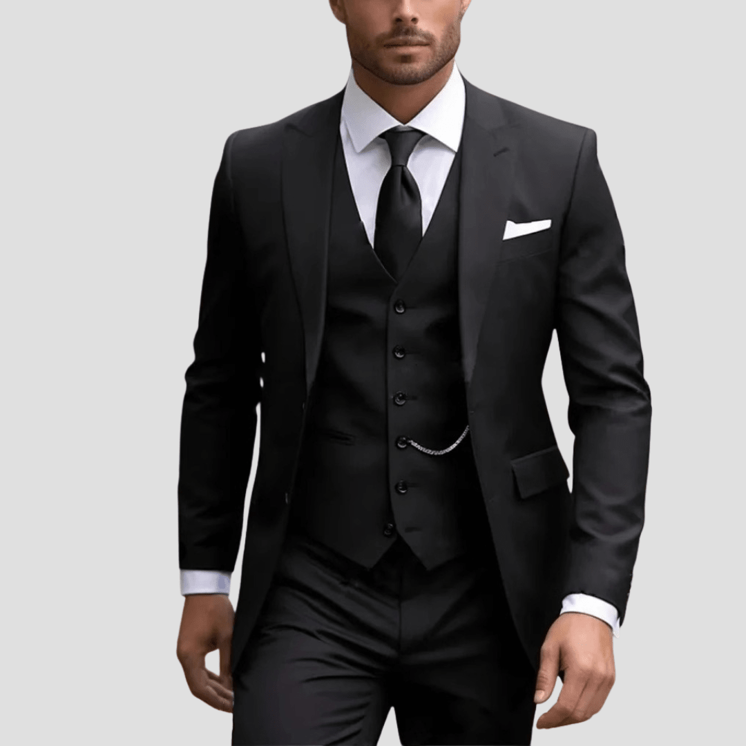 Męski Zestaw Garniturowy | Slim Fit Trzyczęściowy Formalny - Arkadya Outlet - Sets