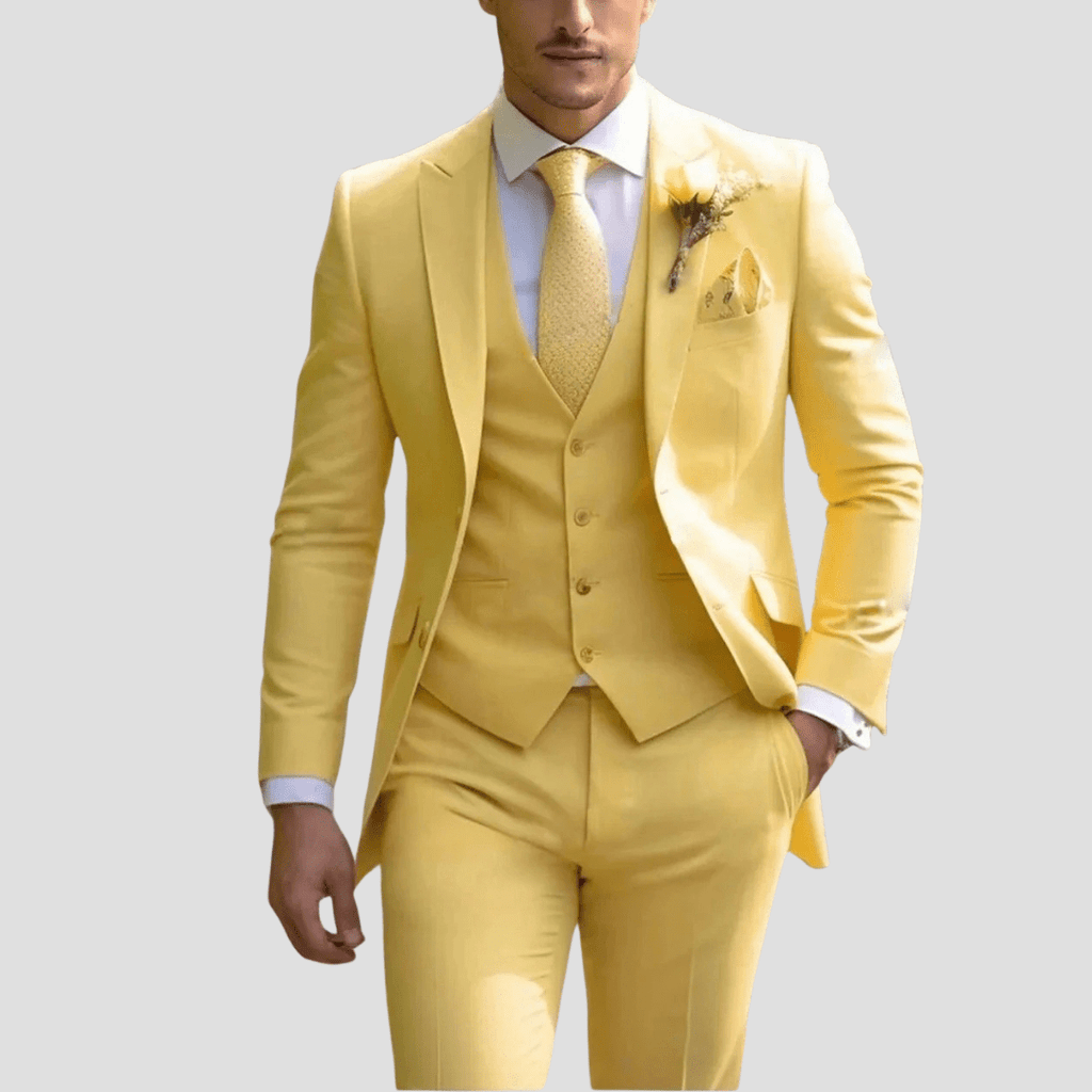Męski Zestaw Garniturowy | Slim Fit Trzyczęściowy Formalny - Arkadya Outlet - Sets