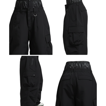 Cztery odsłony Spodnie zimowe męskie szeroki krój regularny na warunki zimowe marki Arkadya Outlet, z błyszczącym pikowanym paskiem w talii, wieloma kieszeniami, detalem D-ring z przodu i luźnymi szerokimi nogawkami - idealne na chłodne warunki.