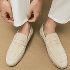 Mokasyny męskie wsuwane ze sztucznego zamszu – przeszycia - Arkadya Outlet - Men Shoes