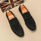 Mokasyny męskie wsuwane ze sztucznego zamszu – przeszycia - Arkadya Outlet - Men Shoes