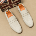 Mokasyny męskie wsuwane ze sztucznego zamszu – przeszycia - Arkadya Outlet - Men Shoes