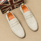 Mokasyny męskie wsuwane ze sztucznego zamszu – przeszycia - Arkadya Outlet - Men Shoes
