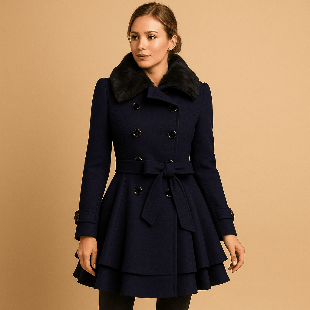 Płaszcz Damski | Długi krój z kołnierzem ze sztucznego futra - Arkadya Outlet - Coats
