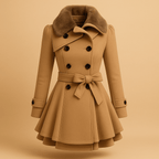 Płaszcz Damski | Długi krój z kołnierzem ze sztucznego futra - Arkadya Outlet - Coats