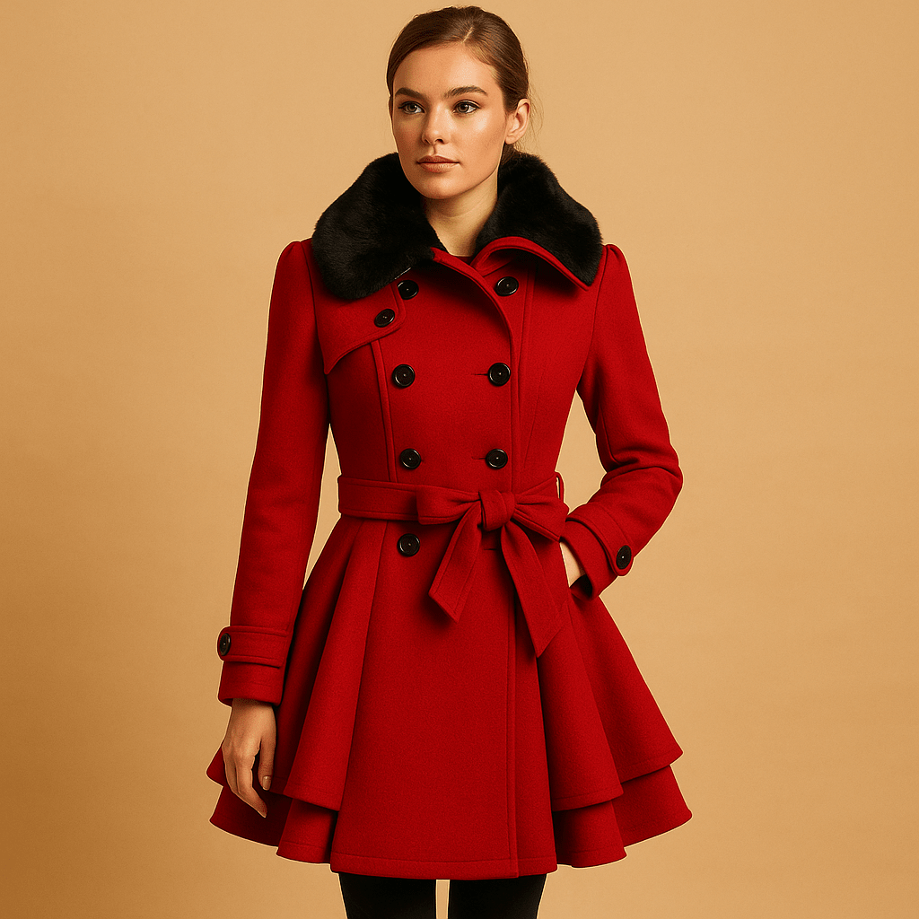 Płaszcz Damski | Długi krój z kołnierzem ze sztucznego futra - Arkadya Outlet - Coats
