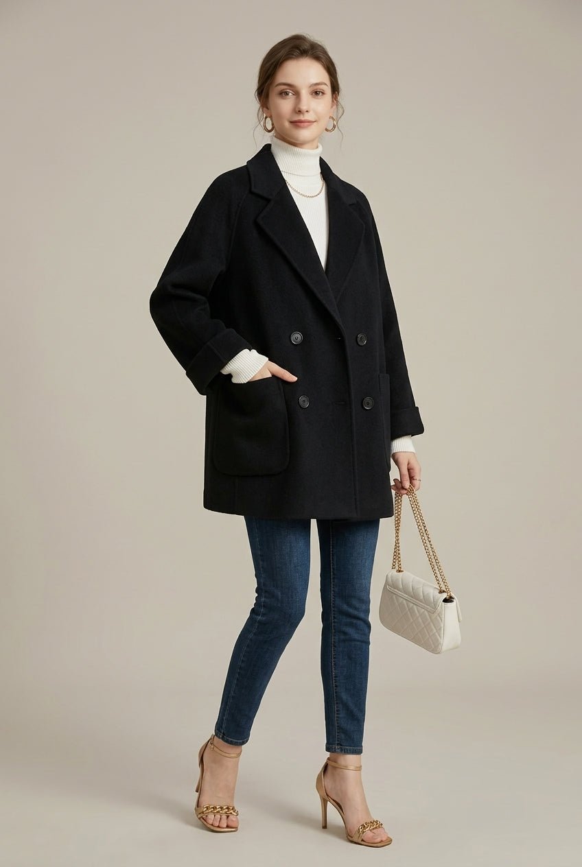 Płaszcz Damski | Dwurzędowy krój z raglanowymi rękawami - Arkadya Outlet - Coats