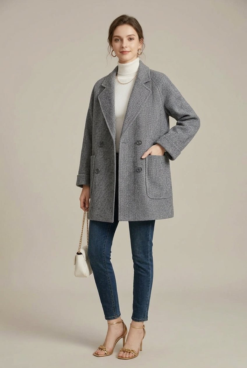 Płaszcz Damski | Dwurzędowy krój z raglanowymi rękawami - Arkadya Outlet - Coats