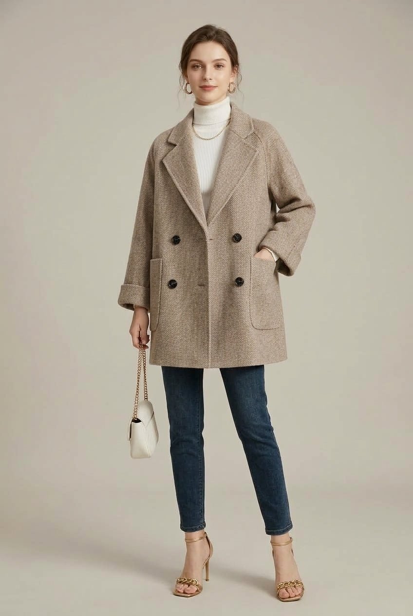 Płaszcz Damski | Dwurzędowy krój z raglanowymi rękawami - Arkadya Outlet - Coats