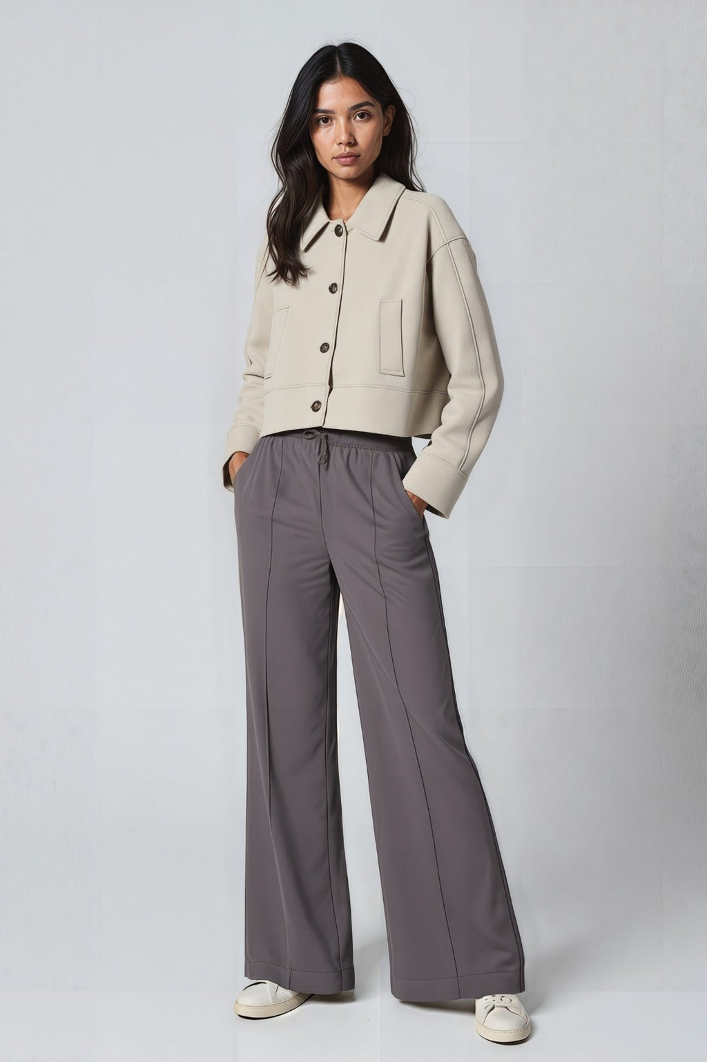 Płaszcz damski krótki z zapięciem na guziki - Arkadya Outlet - Women Jacket