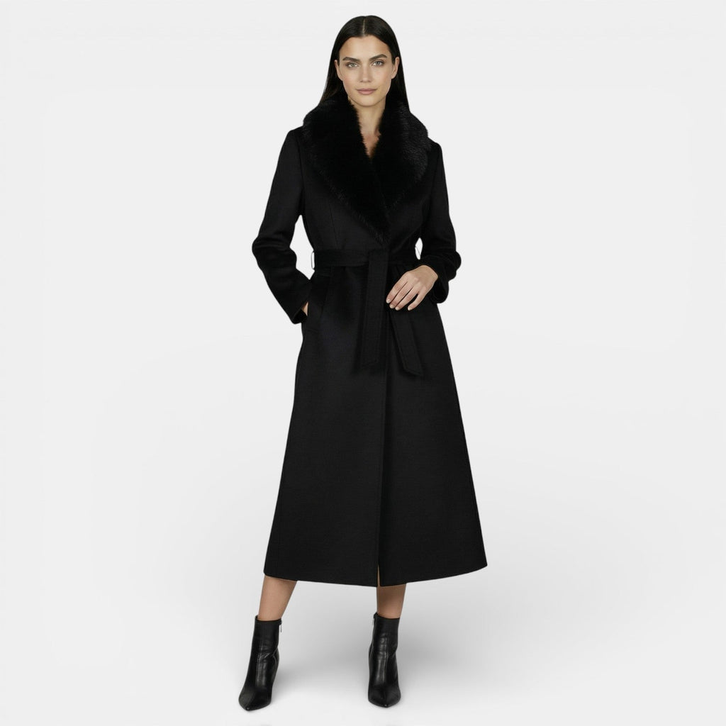 Płaszcz Damski | Maxi długość z kołnierzem i wiązaniem w pasie - Arkadya Outlet - Coats