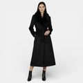 Płaszcz Damski | Maxi długość z kołnierzem i wiązaniem w pasie - Arkadya Outlet - Coats