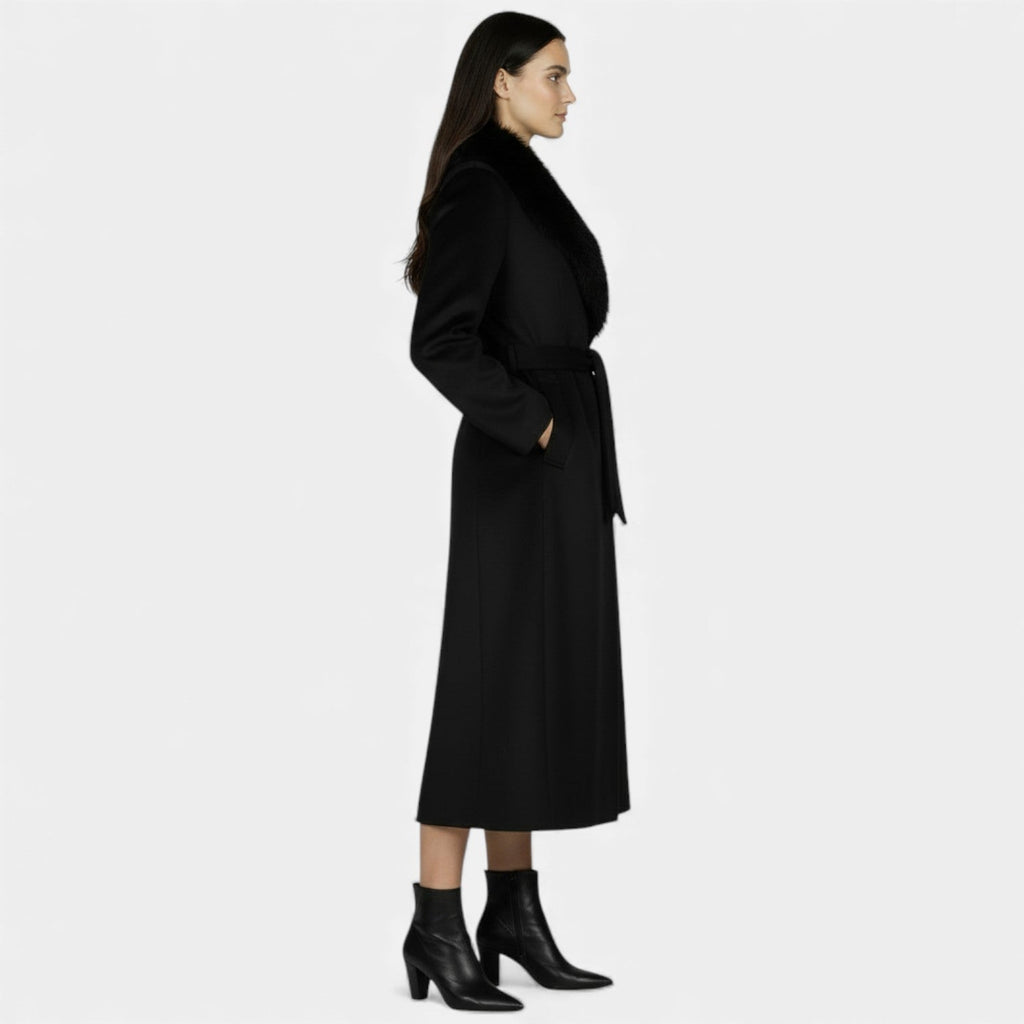 Płaszcz Damski | Maxi długość z kołnierzem i wiązaniem w pasie - Arkadya Outlet - Coats