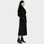 Płaszcz Damski | Maxi długość z kołnierzem i wiązaniem w pasie - Arkadya Outlet - Coats