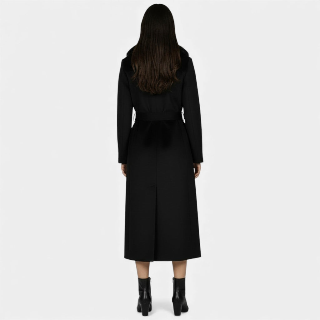 Płaszcz Damski | Maxi długość z kołnierzem i wiązaniem w pasie - Arkadya Outlet - Coats