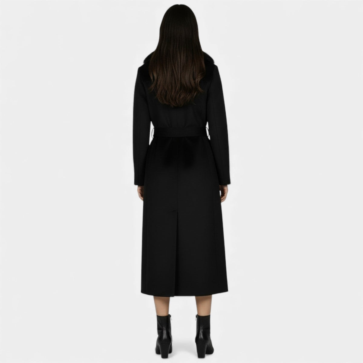 Płaszcz Damski | Maxi długość z kołnierzem i wiązaniem w pasie - Arkadya Outlet - Coats