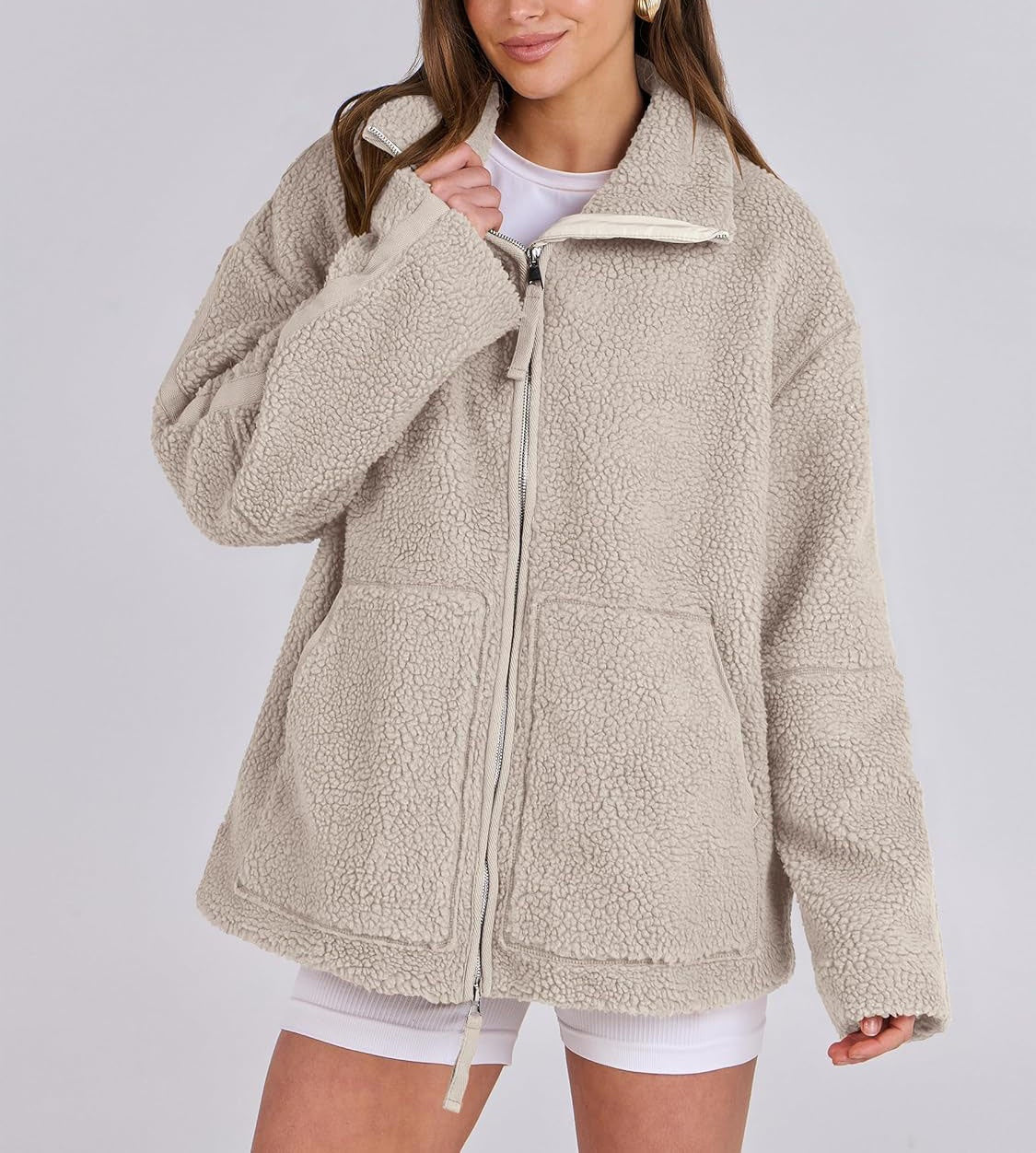 Płaszcz Damski Oversize | Zapięcie na zamek, wydłużony krój - Arkadya Outlet - Coats