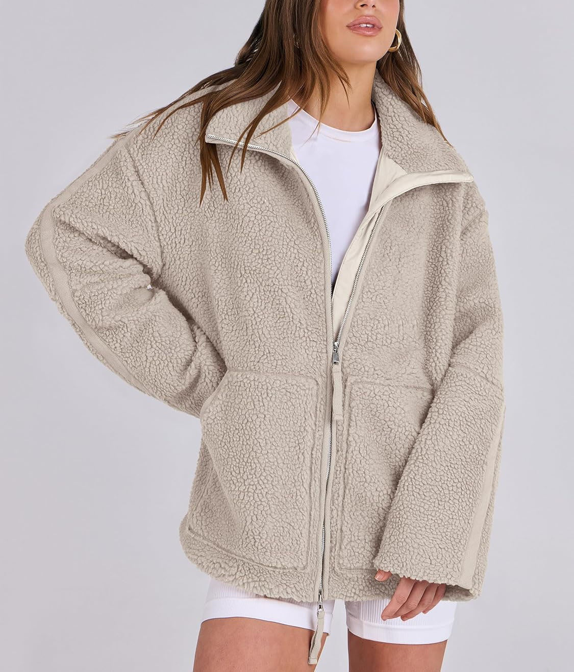 Płaszcz Damski Oversize | Zapięcie na zamek, wydłużony krój - Arkadya Outlet - Coats
