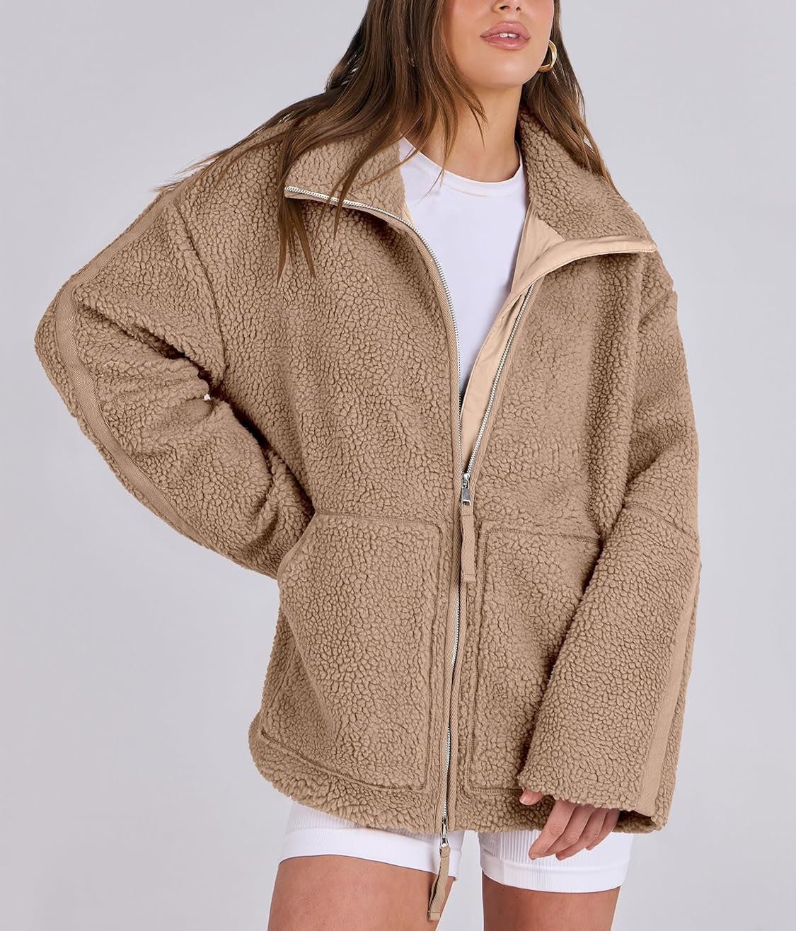 Płaszcz Damski Oversize | Zapięcie na zamek, wydłużony krój - Arkadya Outlet - Coats